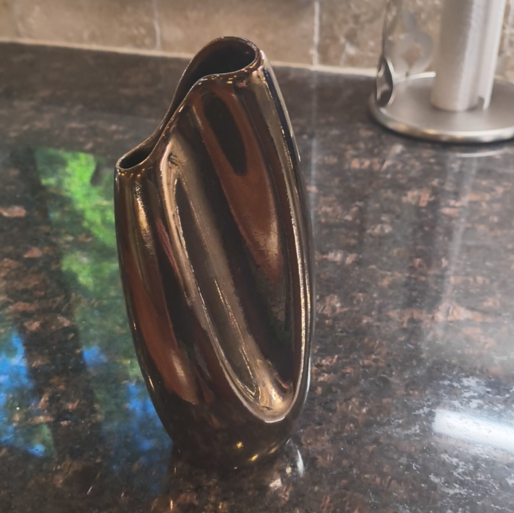 Sequoia Ware Bronze Metallic Glaze Mid Century Modern MCM  7.75" Abstract Vase
